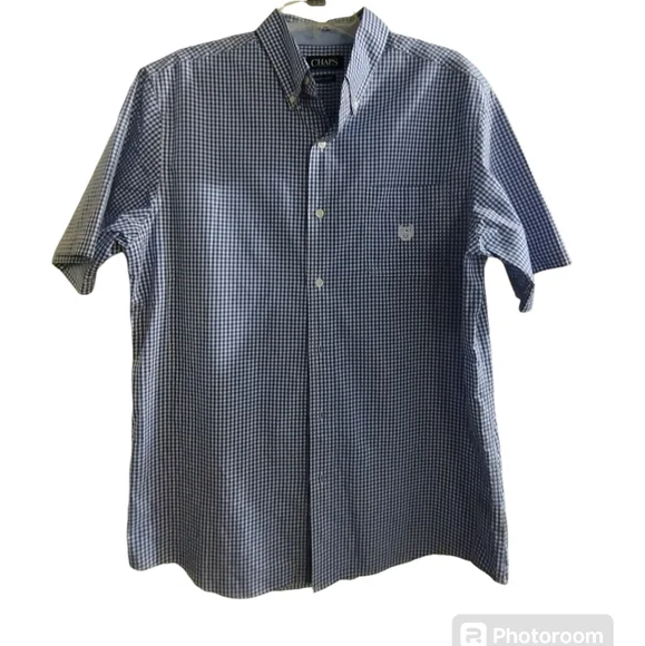 NWOT Chaps Easy Care Blue Gingham Short sleeve button down Size Large - Picture 2 of 5